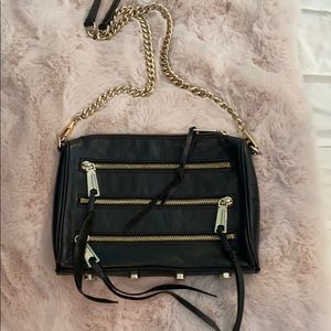 Rebecca Minkoff 5 zip cross body. Black leather